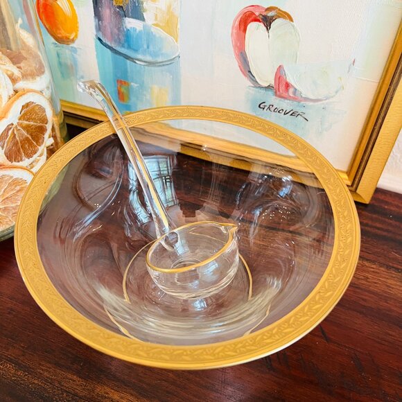 Vintage Gold Rimmed Compote Nut Candy Dish w/ Ladle Cottagecore Traditional MCM - Picture 10 of 10